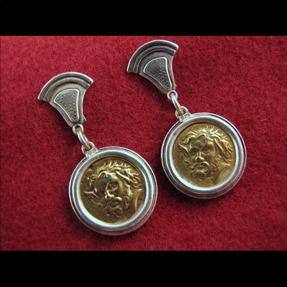 Vintage PIPIS OF GREECE brass/sterling coin earrings